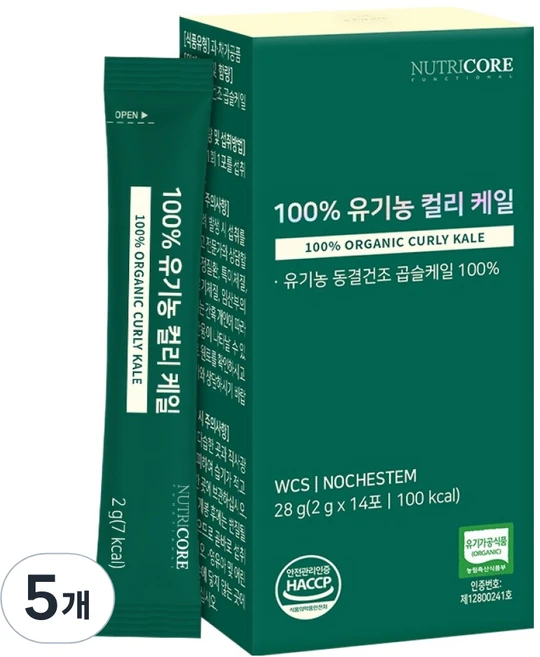 뉴트리코어 100% 유기농 컬리 케일 분말 14p, 28g, 5개 - 쿠팡