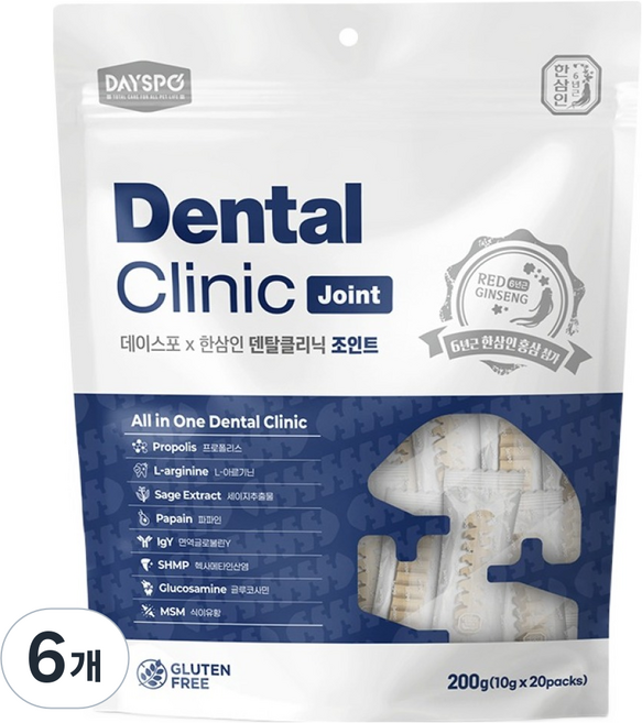 데이스포 강아지 한삼인 덴탈클리닉 덴탈껌 20p, 200g, 6개, 조인트 관절