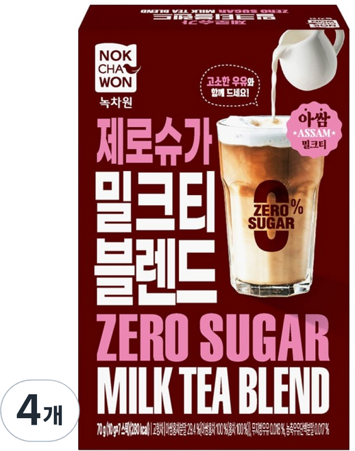 녹차원 제로슈가 밀크티 블렌드 분말, 4개, 7개입, 10g