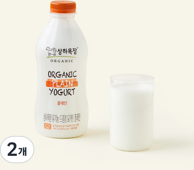 상하목장 유기가공식품 인증 드링킹 요거트 플레인, 750ml, 1개입, 2개