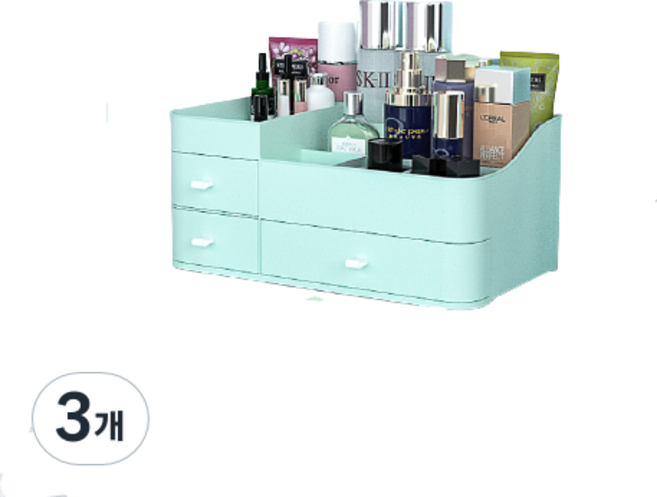 골드팡 심플 디자인 서랍형 화장품 정리함, 민트, 3개