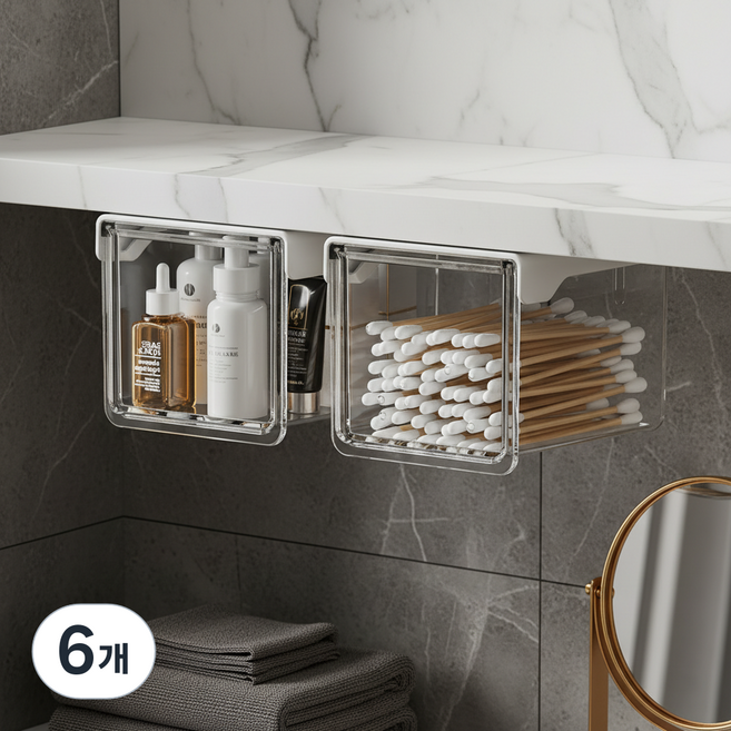 조인메이드 하부장 부착형 미니 선반형 수납 정리함 소형, 투명, 6개