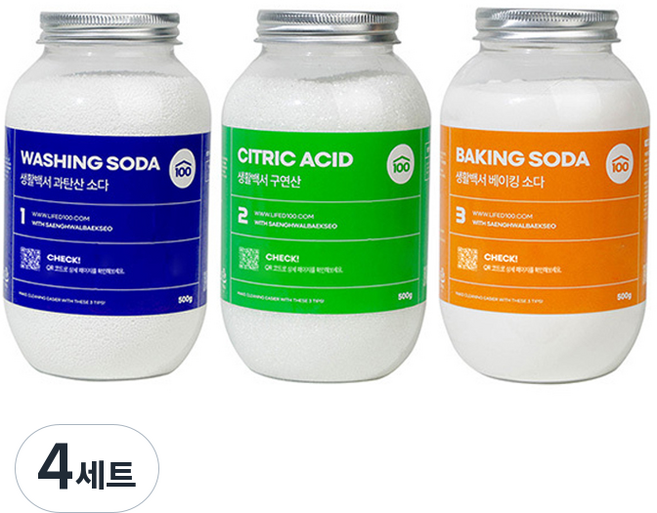 생활백서 세제 과탄산소다 + 구연산 + 베이킹소다 3종 키트, 4세트