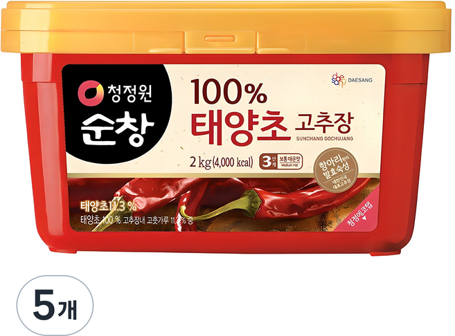 청정원순창 태양초 고추장, 2kg, 5개