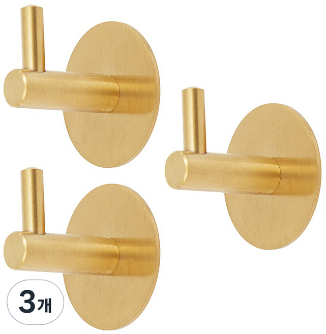 철물대장 다용도 무타공 옷걸이 원형후크 3p, 골드, 3개