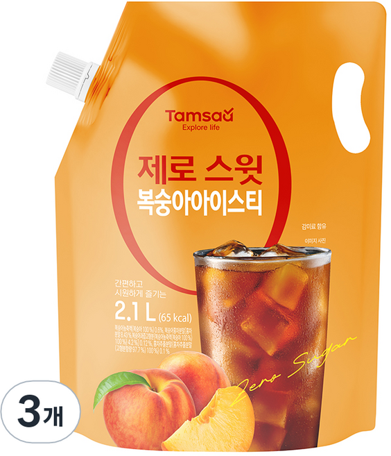 탐사 제로 스윗 복숭아 아이스티, 3개, 2.1L