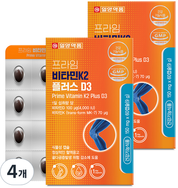 일양약품 프라임 비타민K2 플러스 D3 9g, 4개, 60정