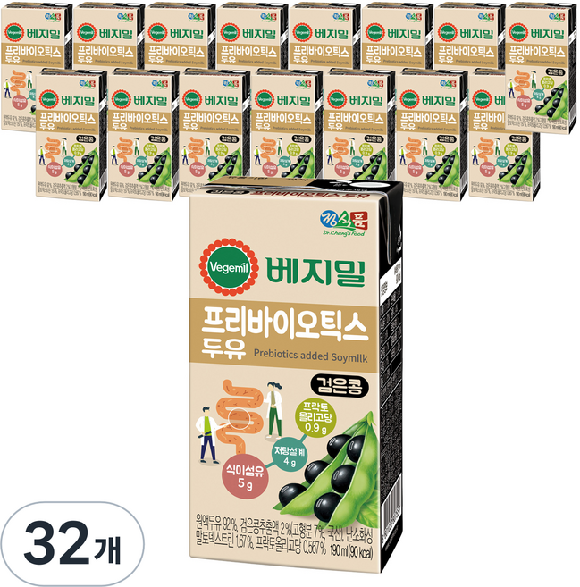 베지밀 프리바이오틱스 두유, 190ml, 32개