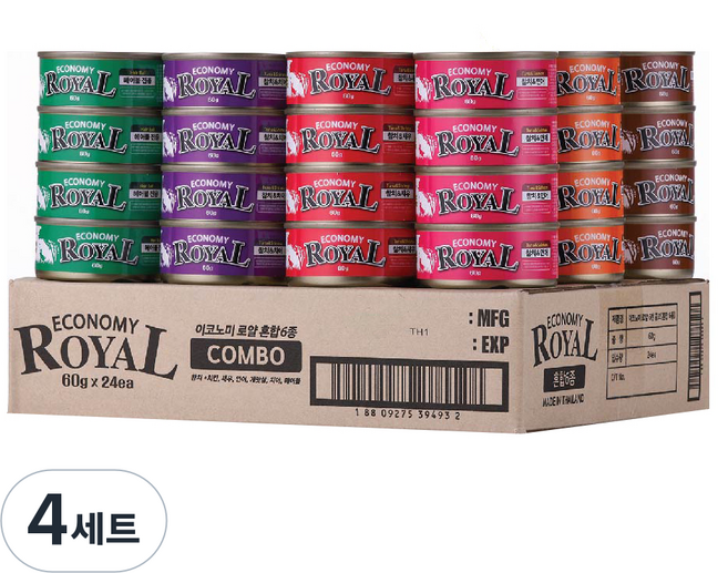 펫스토리로얄 고양이 이코노미 습식캔 콤보, 헤어볼 + 혼합맛(참치/새우) + 혼합맛(참치/게맛살) + 혼합맛(참치/치어) + 혼합맛(참치/연어) + 혼합맛(참치/치킨), 1.44kg, 4세트