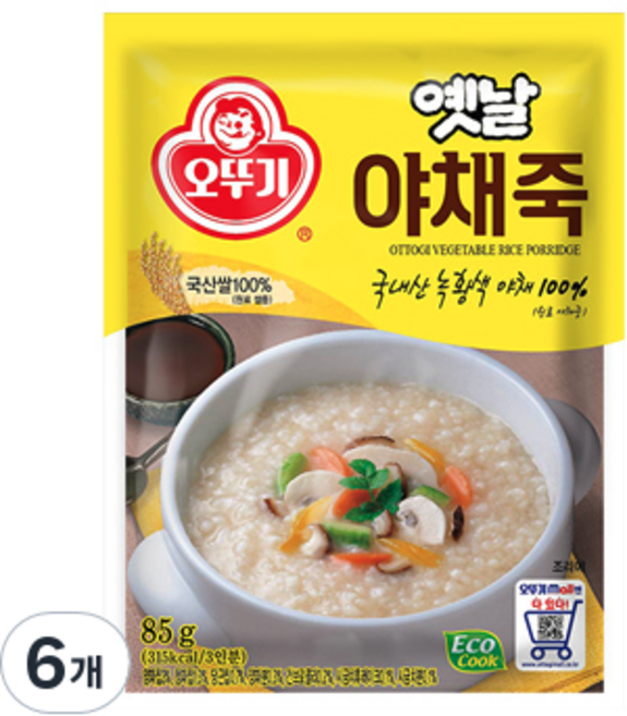 오뚜기 야채죽, 6개, 85g