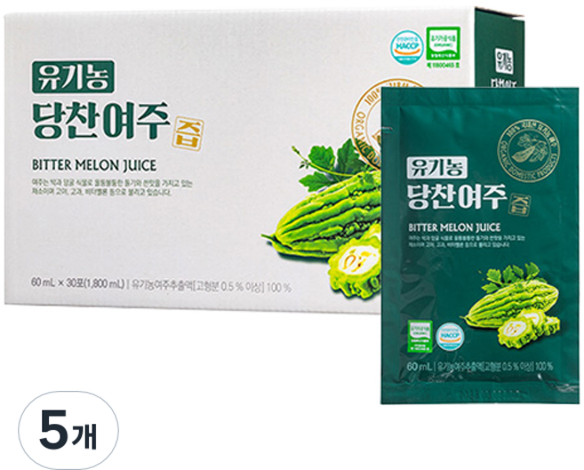 지비엠에스 국내산 유기농 당찬 여주즙, 1.8L, 5개