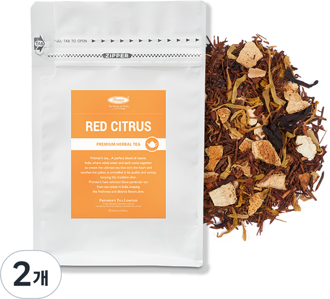 프리미어스티 루즈티 파우치 레드 시트러스 허브차, 100g, 1개입, 2개