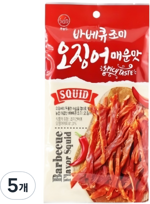 썬푸드 바베큐 조미오징어 매운맛, 30g, 5개