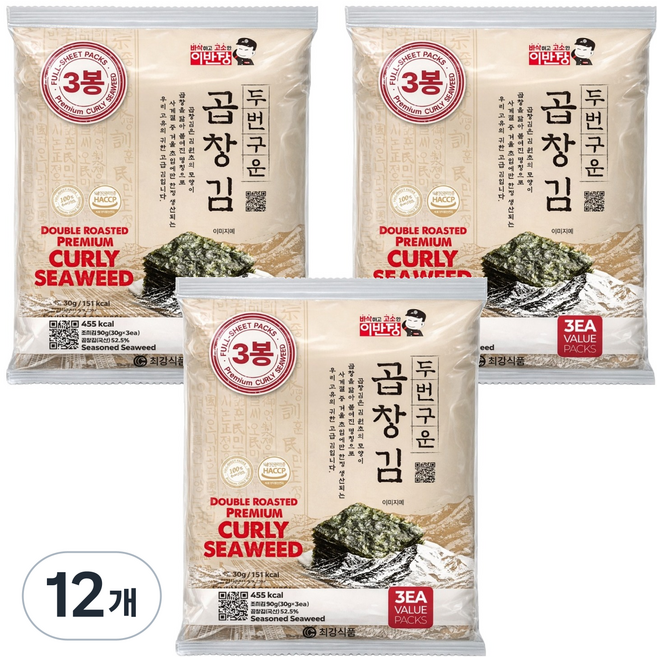 Ibanjang 雙重烘烤特大海苔, 30g, 12個
