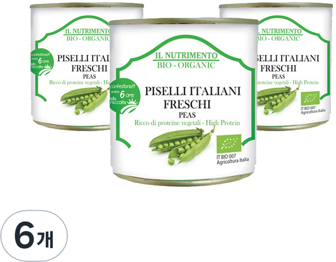 일뉴트리멘토 유기농 완두콩 캔, 160g, 6개