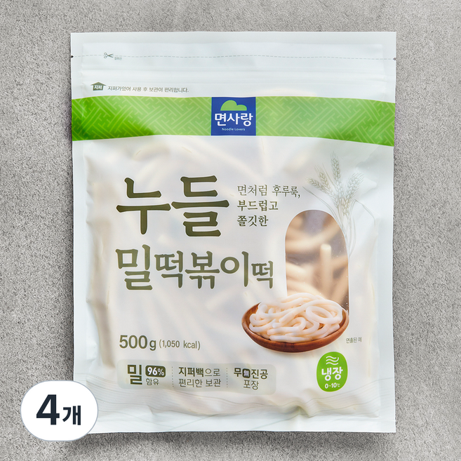면사랑 누들 밀떡볶이떡, 500g, 4개