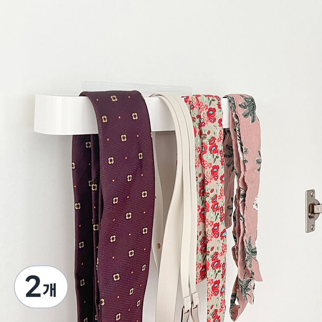 국내 제조 무타공 접착식 넥타이 스카프 걸이, 화이트, 2개
