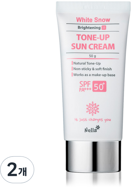 넬라 하얀눈 광채 발효 톤 업 선크림 SPF50+ PA+++, 2개, 50ml
