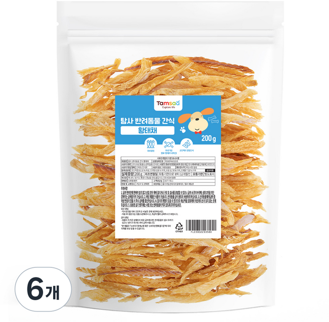 탐사 반려동물 간식 황태채 200g, 6개