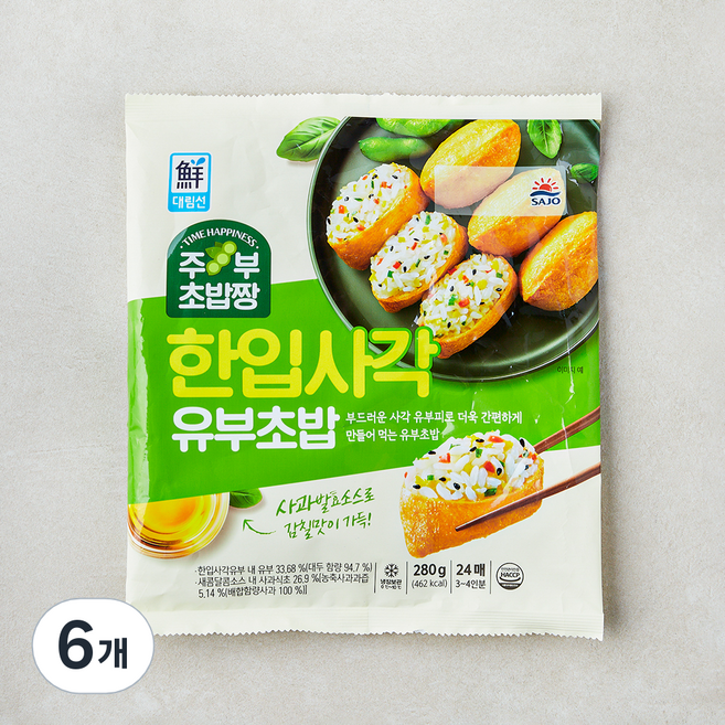 대림선 한입사각 유부초밥, 280g, 6개