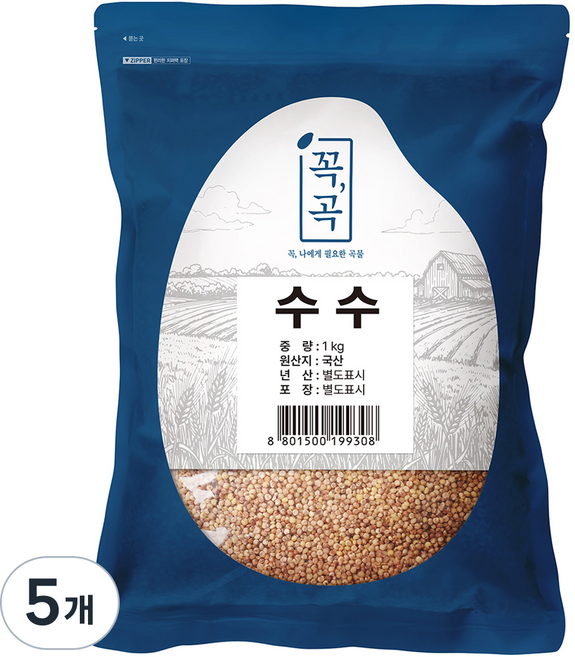꼭곡 국내산 찰수수쌀, 1kg, 5개