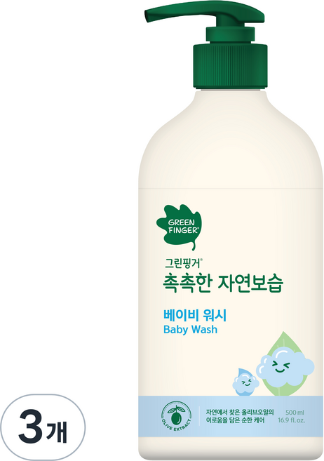 그린핑거 촉촉한 자연보습 베이비 워시, 500ml, 3개