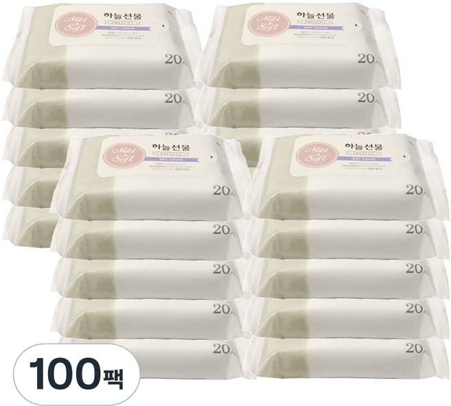 하늘선물 미니 물티슈 휴대형, 100개, 20개입