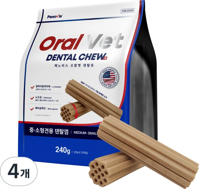 페노비스 강아지 오랄벳 덴탈껌 중 소형견용, 240g, 4개, 닭고기맛 - 쿠팡