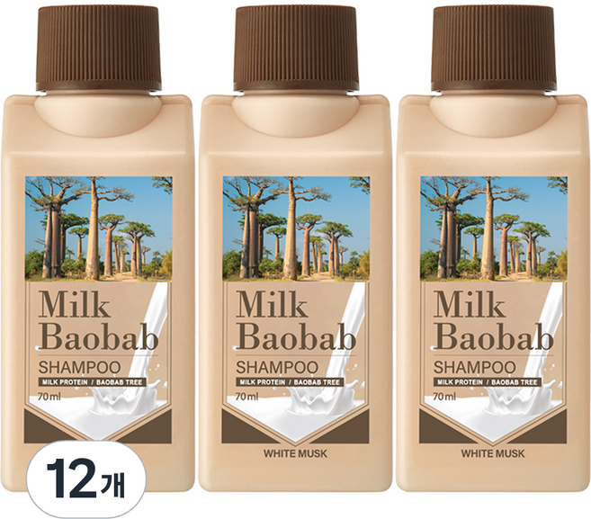 밀크바오밥 여행용 샴푸 화이트머스크향, 70ml, 12개