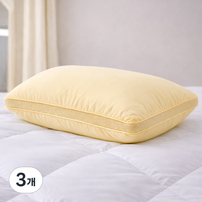 휴가드 통세탁 마이크로필에버 더블라인 3D 입체 에어매쉬 베개, 옐로우, 3개