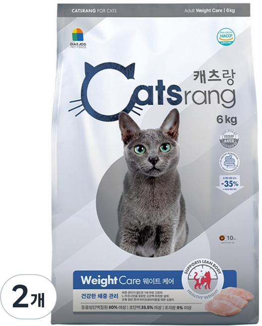 캐츠랑 어덜트 고양이 기능성 웨이트 케어 체중조절 사료, 면역/항산화, 6kg, 2개