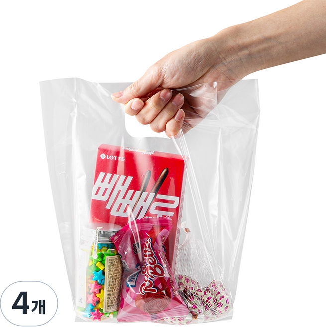 코멧 투명한 무지 비닐 PE 쇼핑백, 4개, 100개입