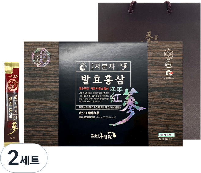 고려홍삼원 저분자 발효 홍삼 스틱 + 쇼핑백, 2세트, 300ml