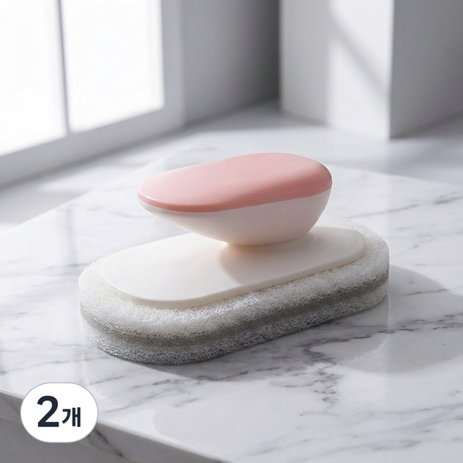 몰투데이 생활픽 손잡이형 다용도 청소 수세미 욕실 주방, 핑크, 2개