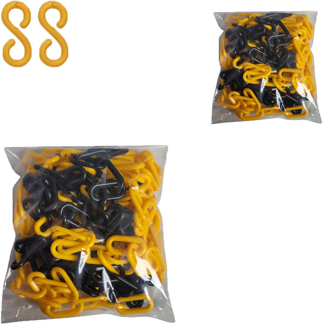 동광세이프티 플라스틱 체인 황색 + 검정 6mm x 5m 2p + 플라스틱 연결고리 2p, 1세트