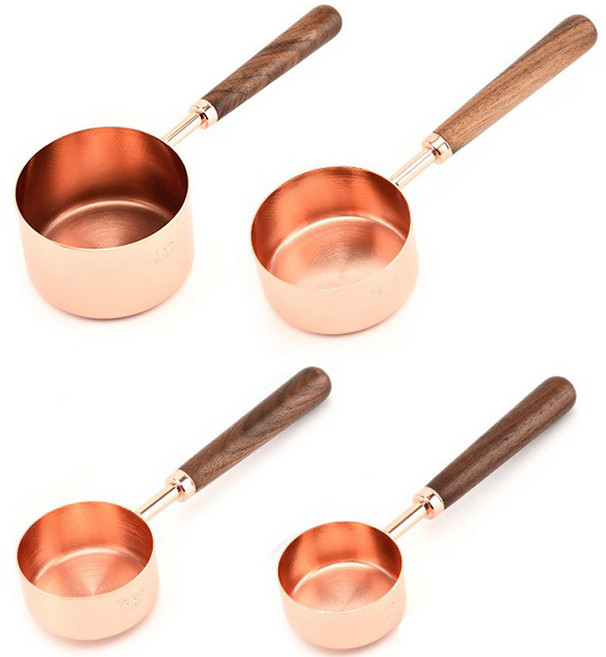 이홈베이킹 나무손잡이 긴 계량컵 로즈골드 60ml + 80ml +125ml + 250ml 세트, 1세트