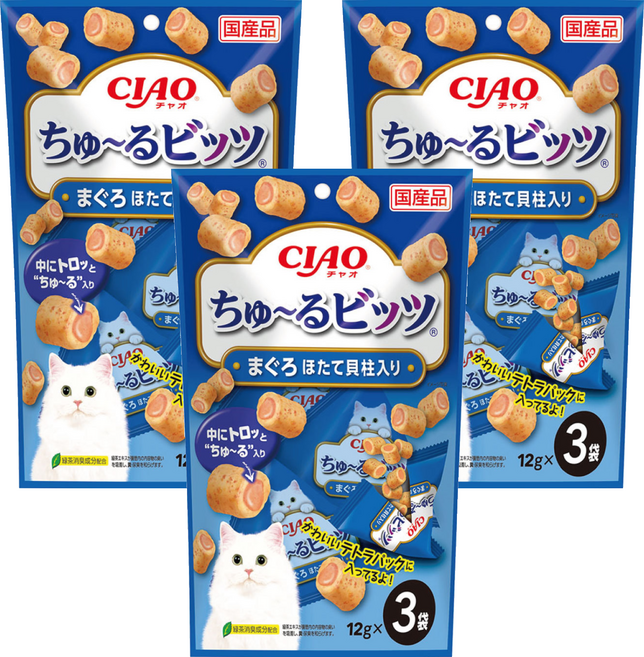 챠오츄르 고양이 츄르비츠 짜먹는 간식 CS-172 3p, 혼합맛(참치/가리비관자), 36g, 3개