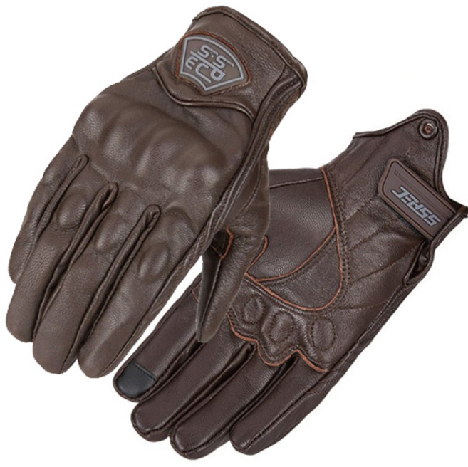 SSPEC 오토바이 레트로 스타일 라이딩 글러브 양손세트, 브라운
