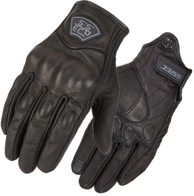 SSPEC 오토바이 레트로 스타일 라이딩 글러브 양손세트, 블랙