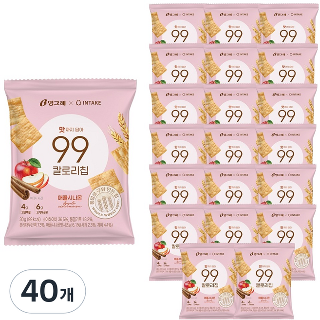 빙그레 99칼로리칩 애플시나몬, 30g, 40개