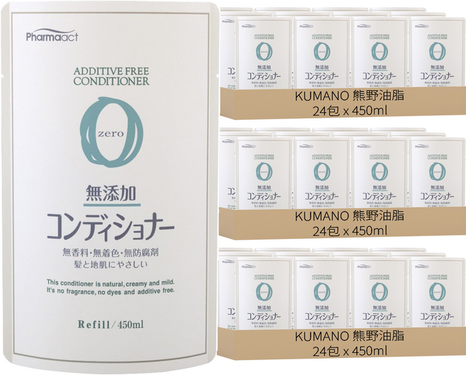 KUMANO 熊野油脂 Pharmaact 無添加潤髮乳 補充包, 72包, 450ml