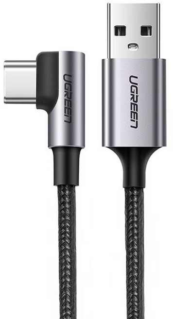 UGREEN 綠聯 USB-A-Type-C 金屬編織L型電競專用版 快充傳輸線, 1m, Space Gray, 1條
