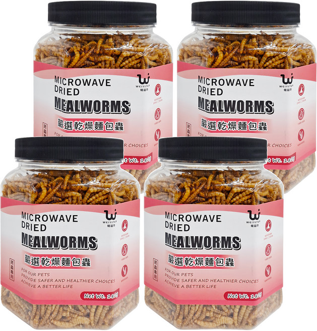 WEIYITER 維益特 台灣公司貨 嚴選乾燥麵包蟲 爬蟲專用, 180g, 4罐