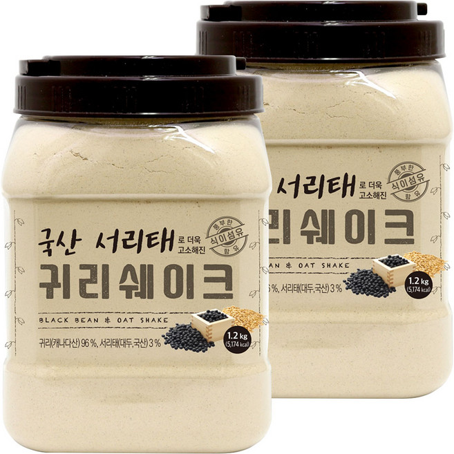 태광선식 국산서리태로 더욱 고소해진 귀리쉐이크, 1.2kg, 2개