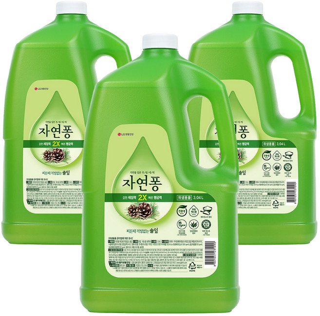 [비건라이프] 자연퐁 찌든때 걱정없는 주방세제 솔잎 용기형 리필, 3.04L, 3개