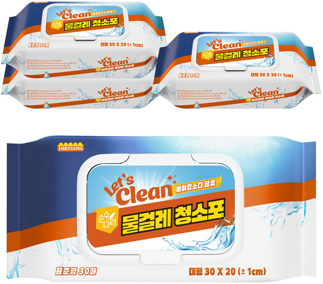 렛츠클린 물걸레 청소포 표준형, 4개