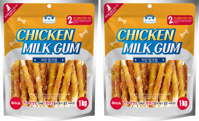 벨버드 강아지 치킨 밀크껌 스틱, 혼합맛(치킨/우유), 1kg, 2개