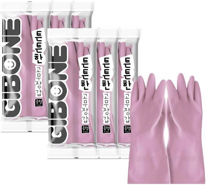 기본에 튼튼한 고무장갑, 체리 퍼플, 중(M), 6세트