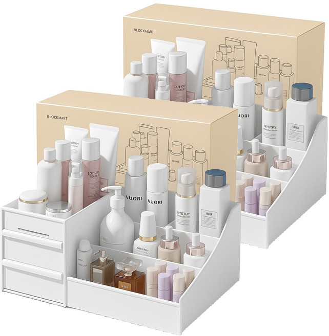블럭마트 다용도 화장품 정리함, 화이트, 2개