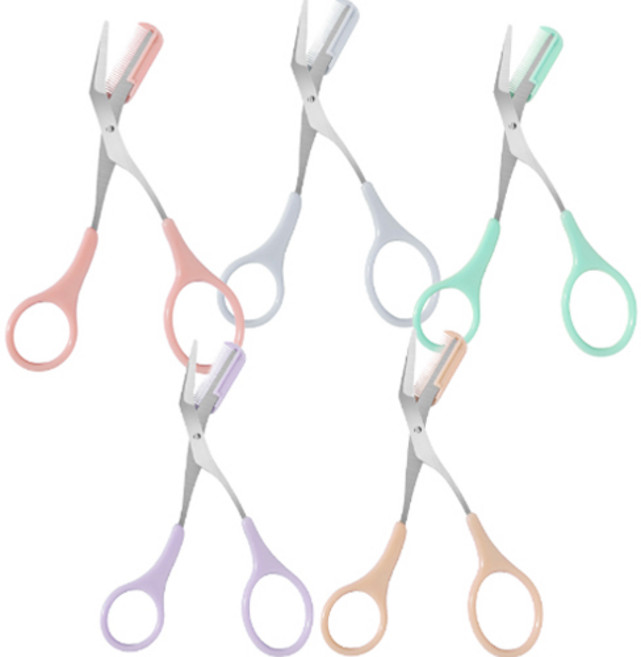 해피제이 아이브로우 눈썹정리 빗 달린 눈썹가위 5종 세트, 1세트, 민트, 그레이, 퍼플, 코랄, 옐로우